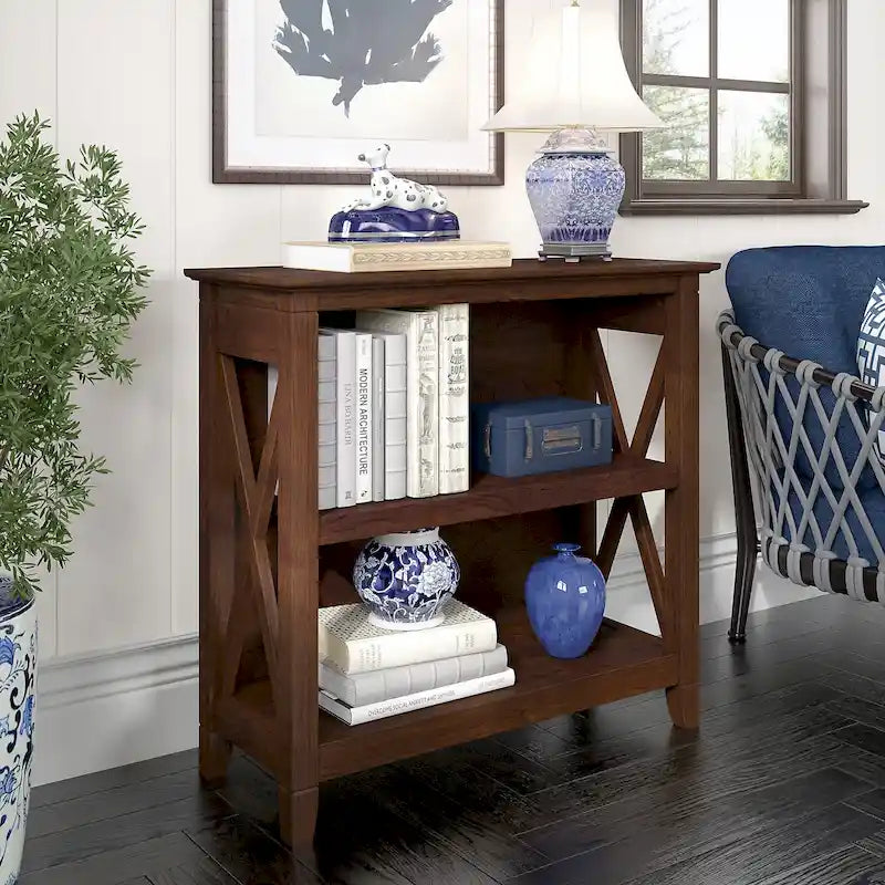 Small 2-Shelf Bookcase with X-Pattern Accents