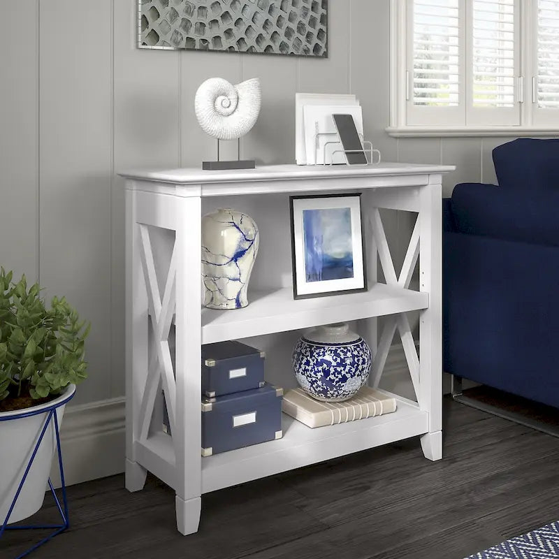Small 2-Shelf Bookcase with X-Pattern Accents
