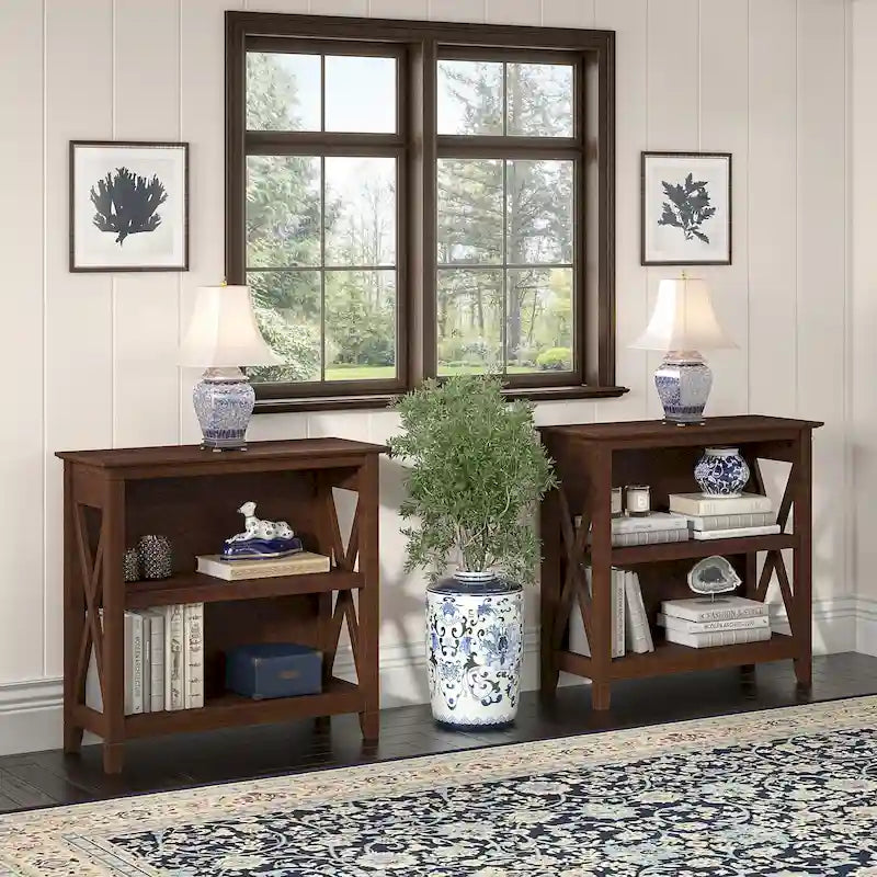 Small 2-Shelf Bookcase with X-Pattern Accents