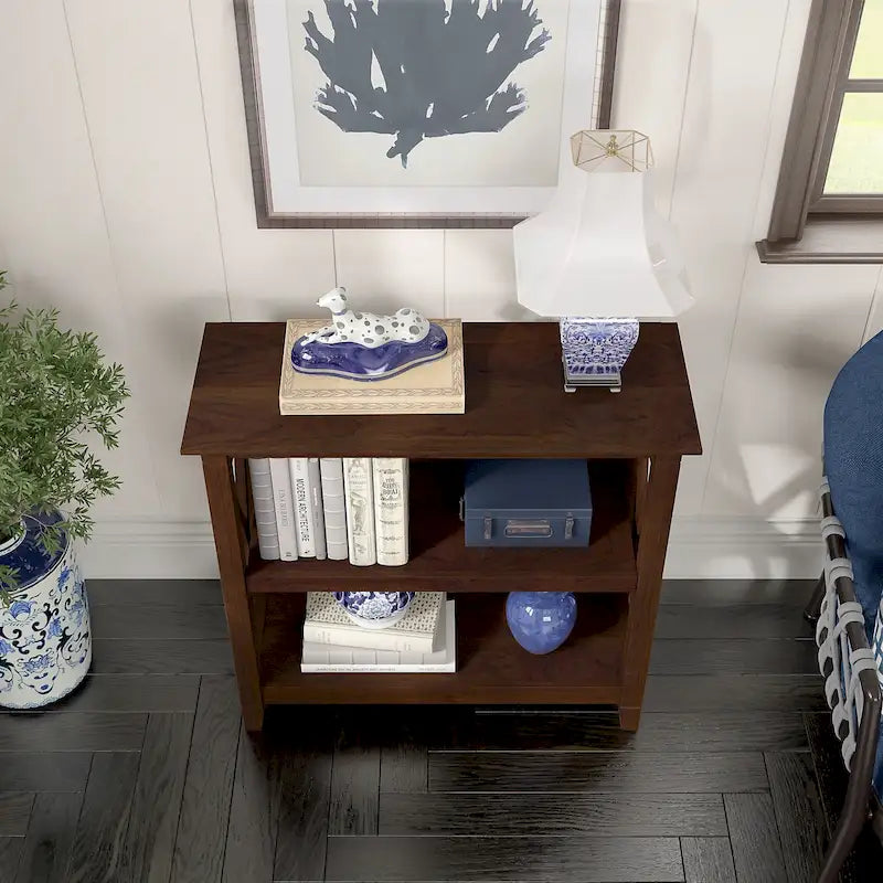 Small 2-Shelf Bookcase with X-Pattern Accents
