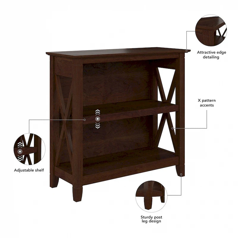 Small 2-Shelf Bookcase with X-Pattern Accents