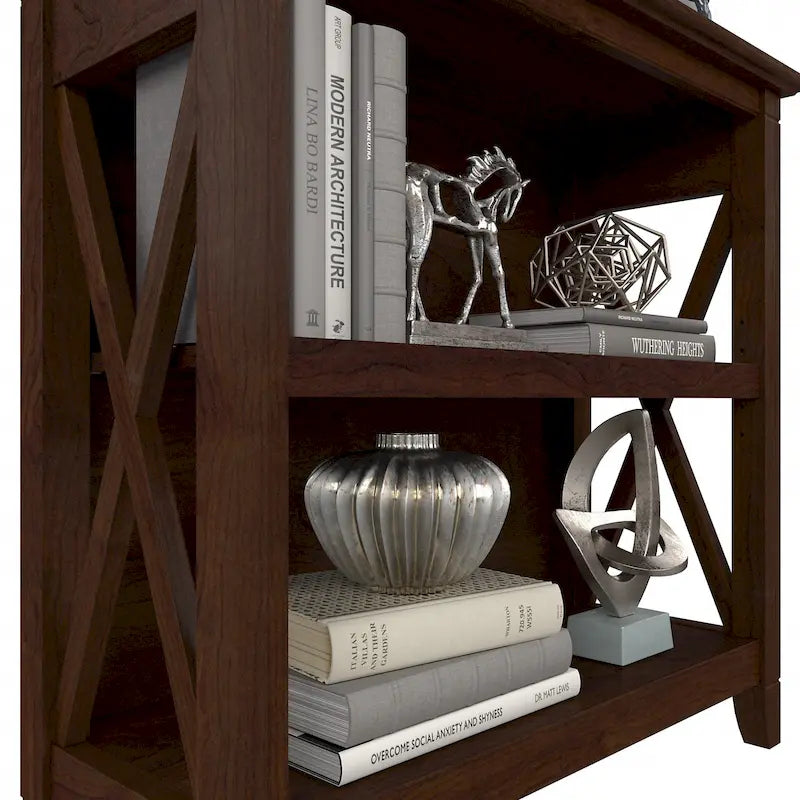Small 2-Shelf Bookcase with X-Pattern Accents