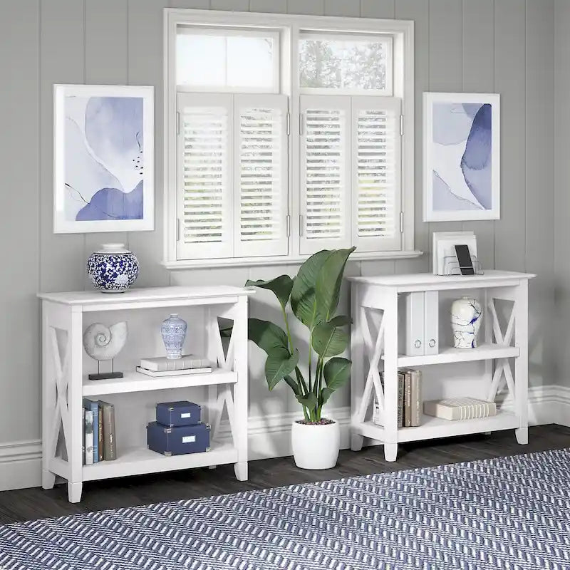 Small 2-Shelf Bookcase with X-Pattern Accents