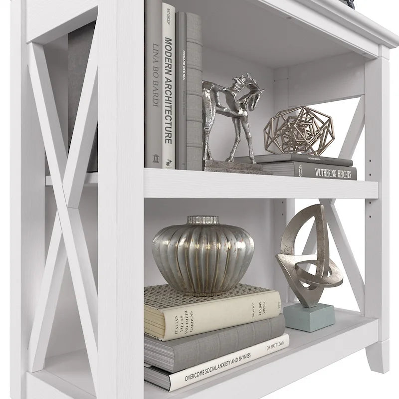 Small 2-Shelf Bookcase with X-Pattern Accents