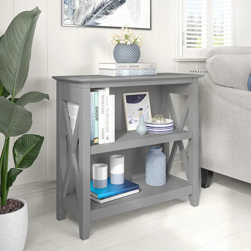 Small 2-Shelf Bookcase with X-Pattern Accents