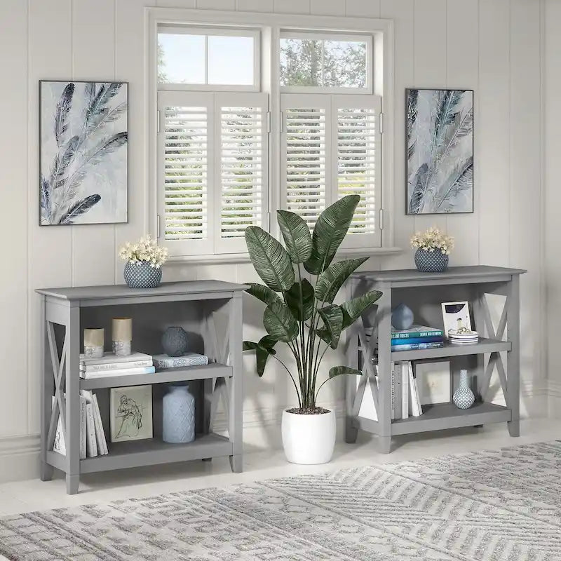 Small 2-Shelf Bookcase with X-Pattern Accents
