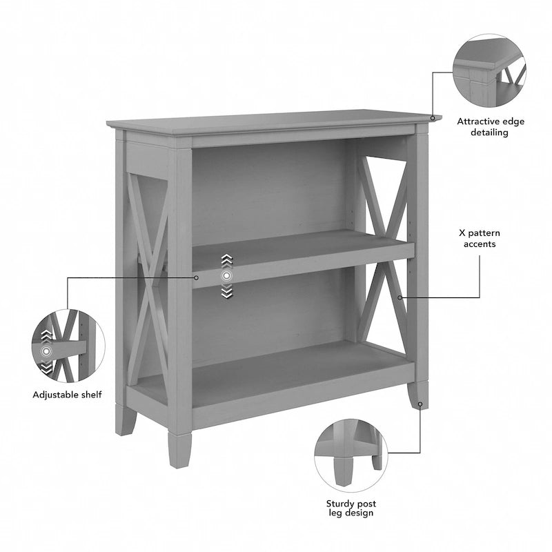 Small 2-Shelf Bookcase with X-Pattern Accents