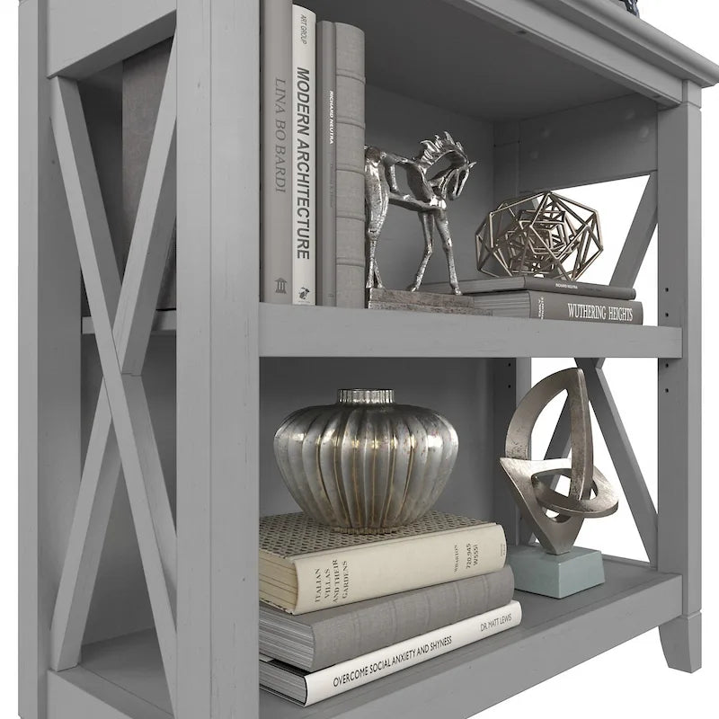 Small 2-Shelf Bookcase with X-Pattern Accents