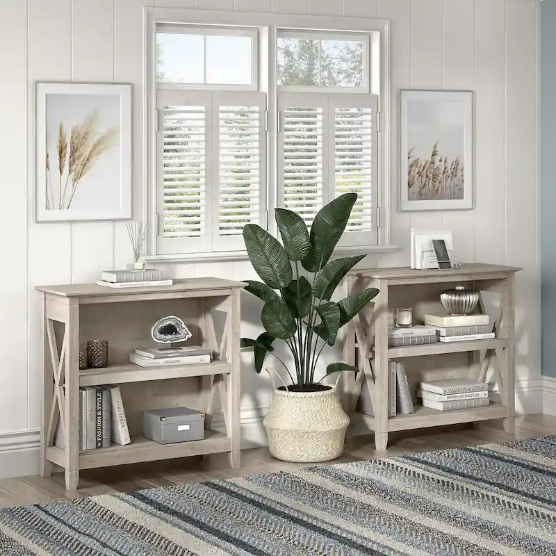 Small 2-Shelf Bookcase with X-Pattern Accents