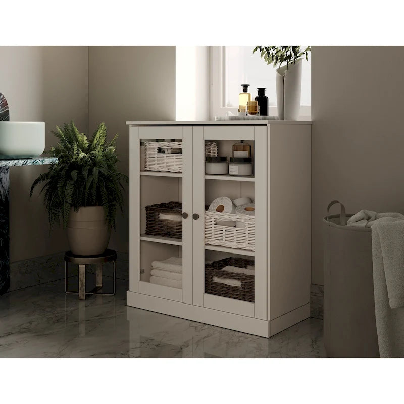 32-Inch Solid Wood Bathroom Cabinet with Clear Glass Doors
