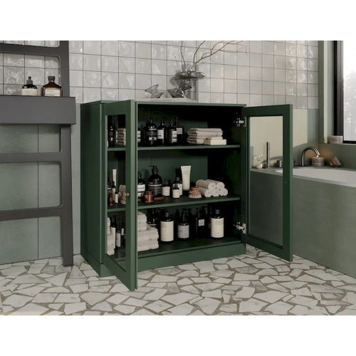 32-Inch Solid Wood Bathroom Cabinet with Clear Glass Doors
