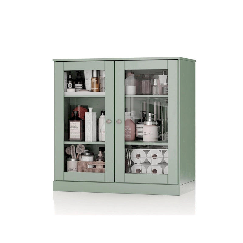32-Inch Solid Wood Bathroom Cabinet with Clear Glass Doors