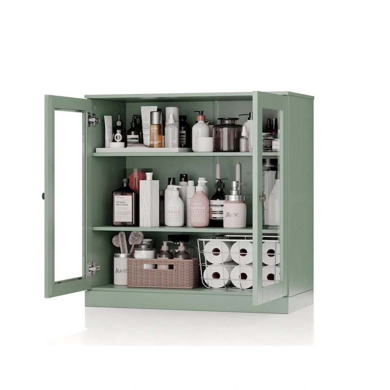 32-Inch Solid Wood Bathroom Cabinet with Clear Glass Doors