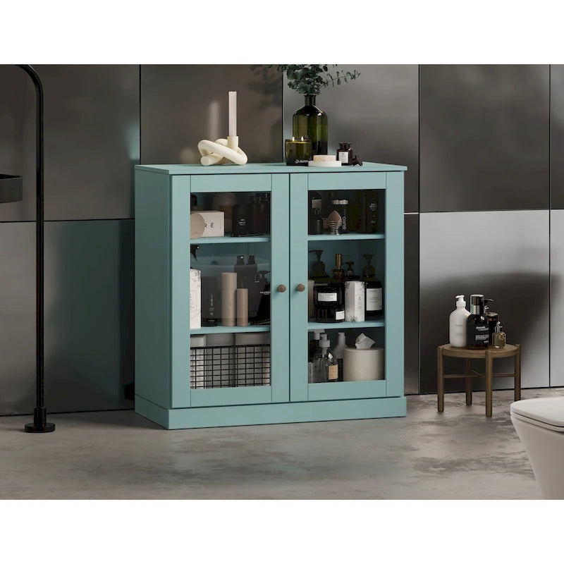 32-Inch Solid Wood Bathroom Cabinet with Clear Glass Doors