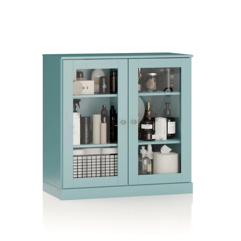 32-Inch Solid Wood Bathroom Cabinet with Clear Glass Doors