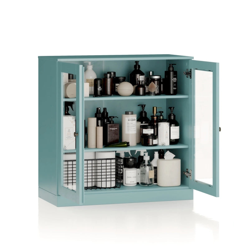 32-Inch Solid Wood Bathroom Cabinet with Clear Glass Doors