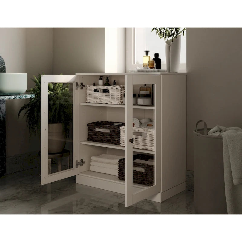 32-Inch Solid Wood Bathroom Cabinet with Clear Glass Doors