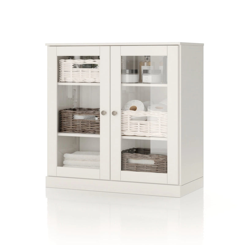 32-Inch Solid Wood Bathroom Cabinet with Clear Glass Doors