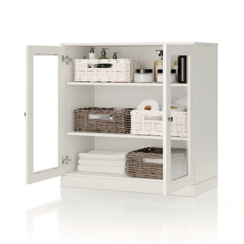 32-Inch Solid Wood Bathroom Cabinet with Clear Glass Doors