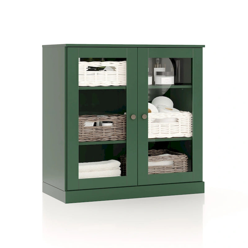 32-Inch Solid Wood Bathroom Cabinet with Clear Glass Doors