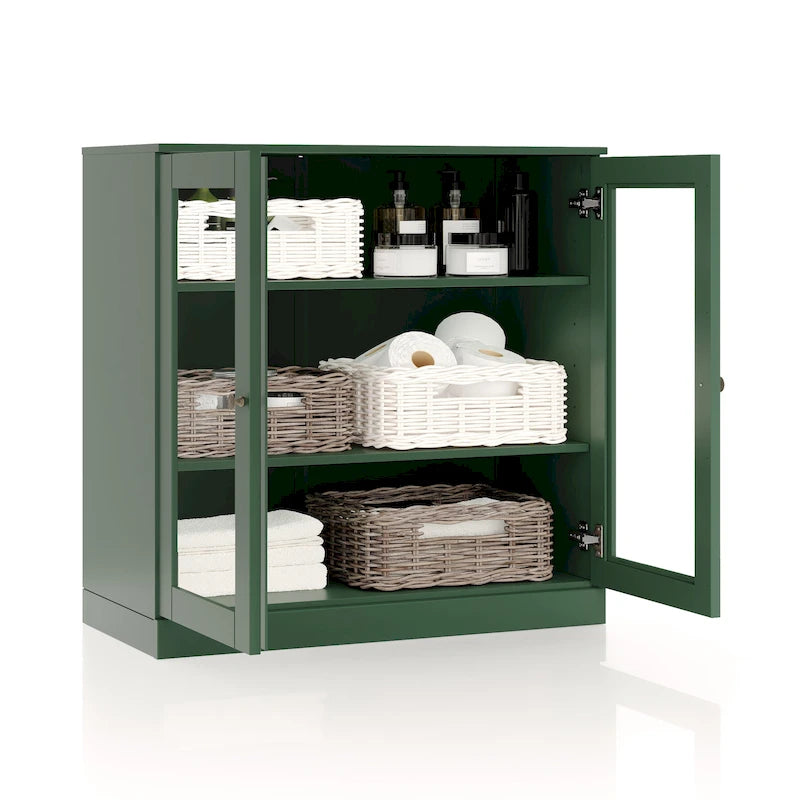 32-Inch Solid Wood Bathroom Cabinet with Clear Glass Doors