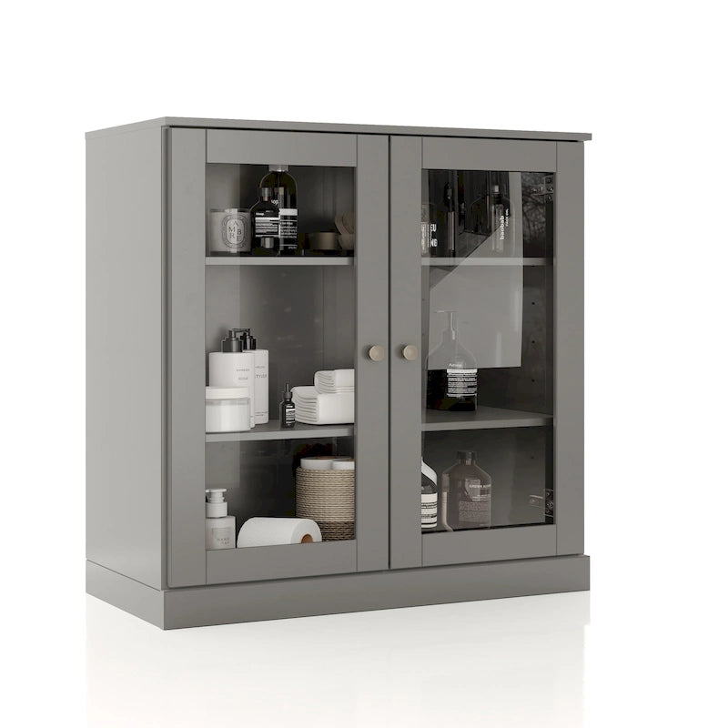 32-Inch Solid Wood Bathroom Cabinet with Clear Glass Doors