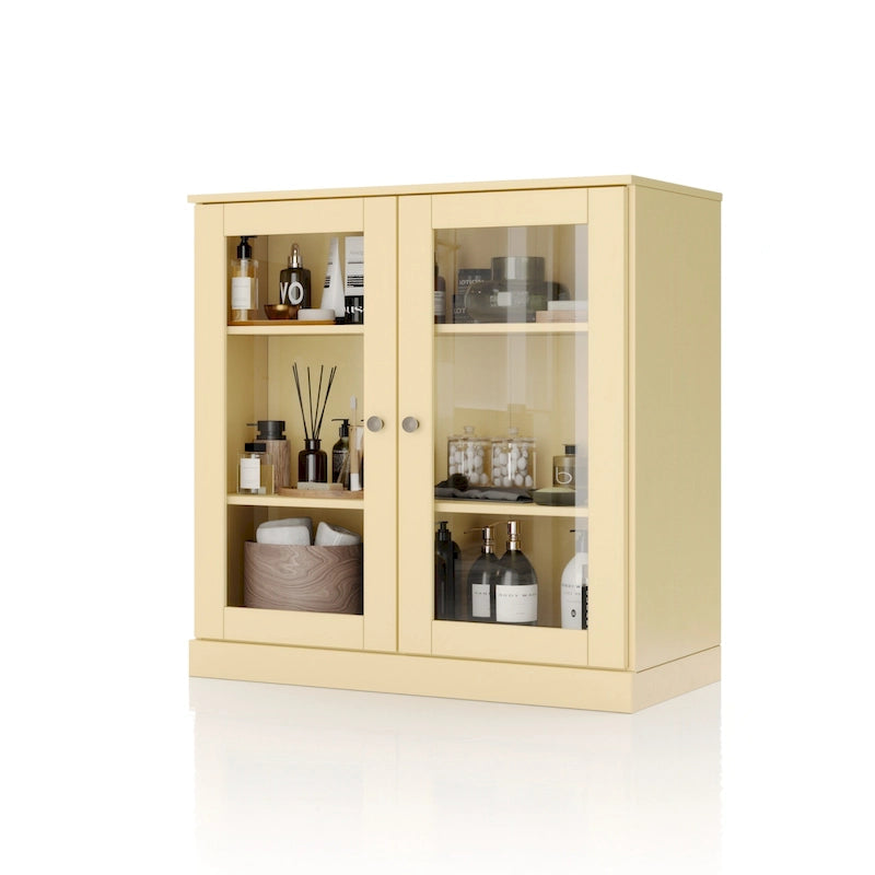 32-Inch Solid Wood Bathroom Cabinet with Clear Glass Doors