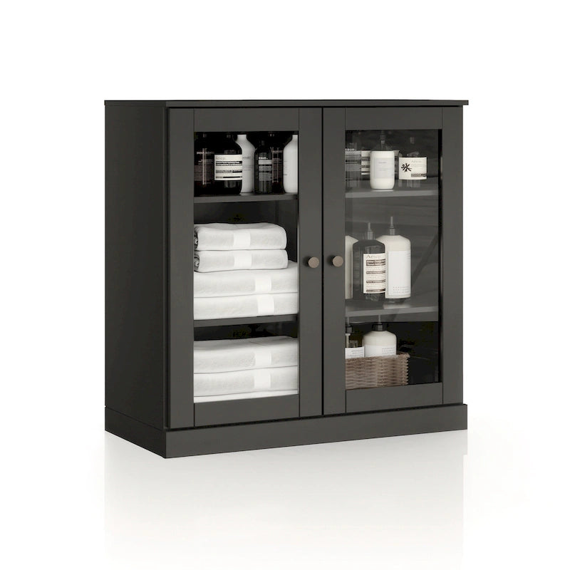 32-Inch Solid Wood Bathroom Cabinet with Clear Glass Doors