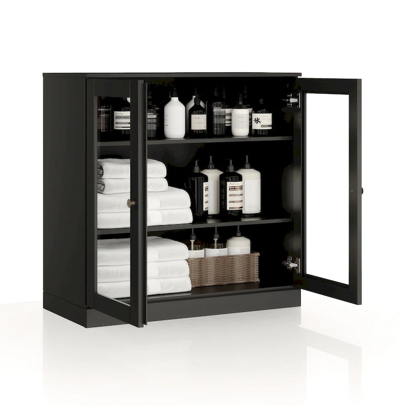 32-Inch Solid Wood Bathroom Cabinet with Clear Glass Doors