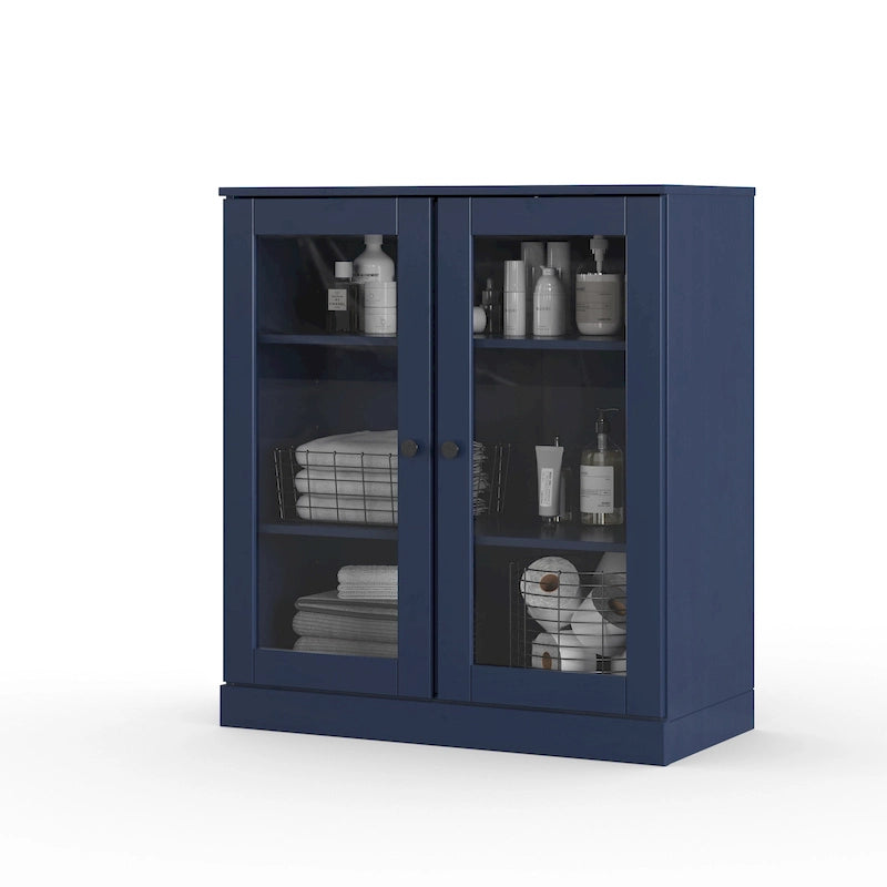 32-Inch Solid Wood Bathroom Cabinet with Clear Glass Doors