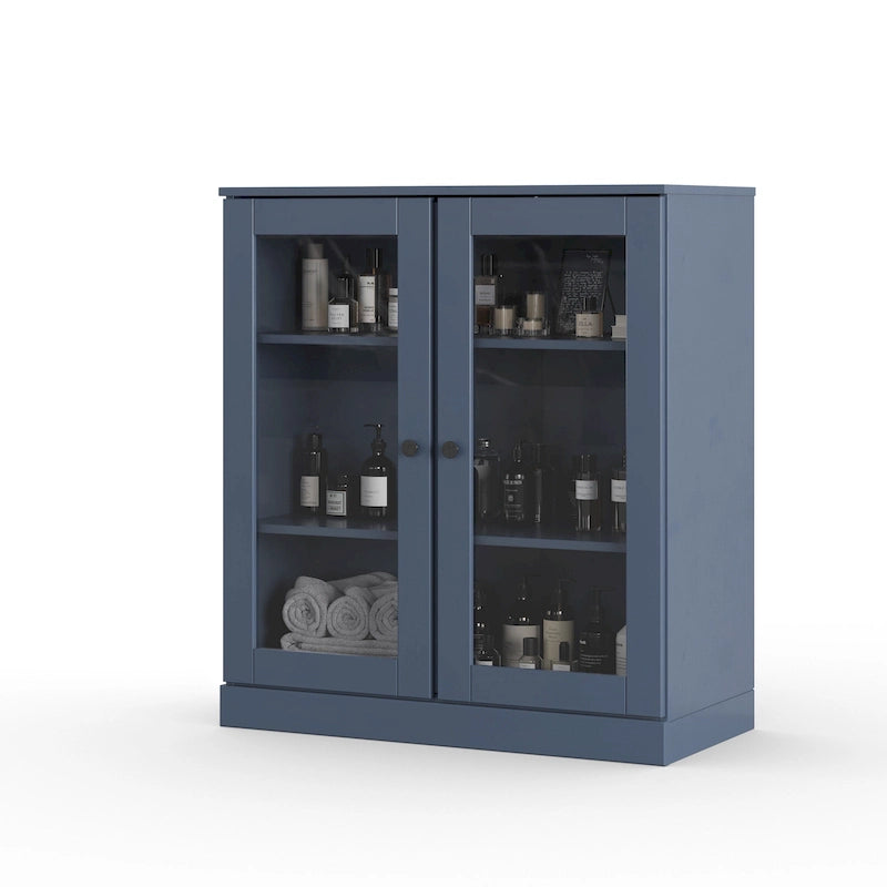 32-Inch Solid Wood Bathroom Cabinet with Clear Glass Doors
