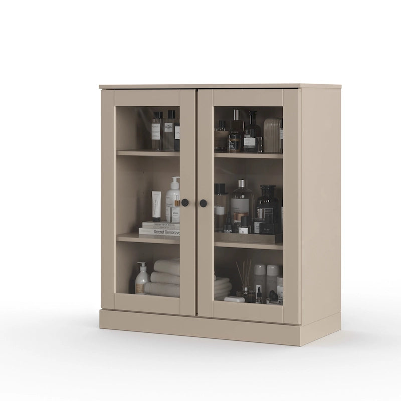 32-Inch Solid Wood Bathroom Cabinet with Clear Glass Doors