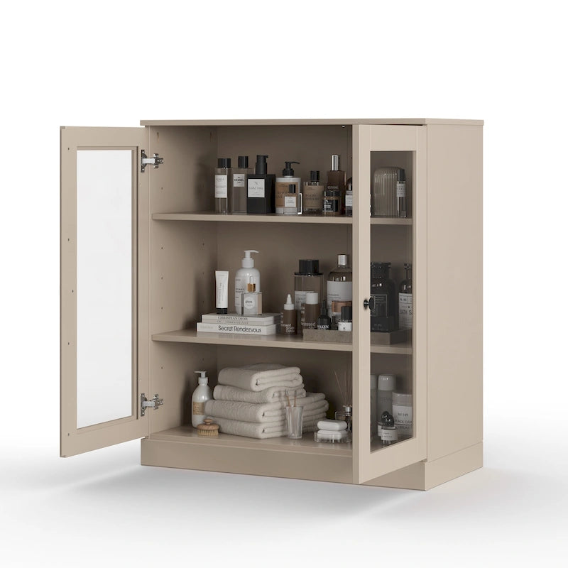 32-Inch Solid Wood Bathroom Cabinet with Clear Glass Doors