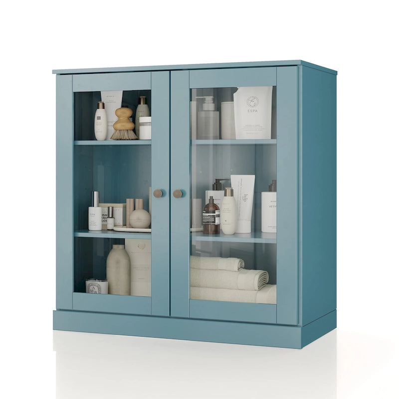 32-Inch Solid Wood Bathroom Cabinet with Clear Glass Doors