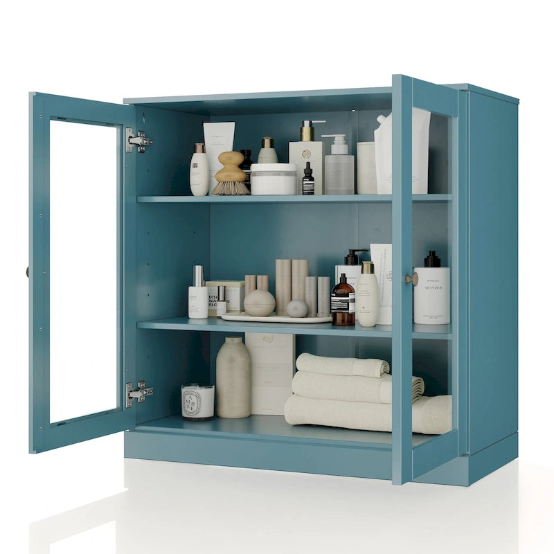 32-Inch Solid Wood Bathroom Cabinet with Clear Glass Doors