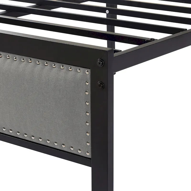 Heavy-Duty Platform Bed Frame with Linen Headboard and Footboard