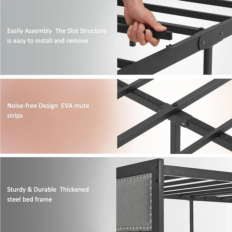 Heavy-Duty Platform Bed Frame with Linen Headboard and Footboard