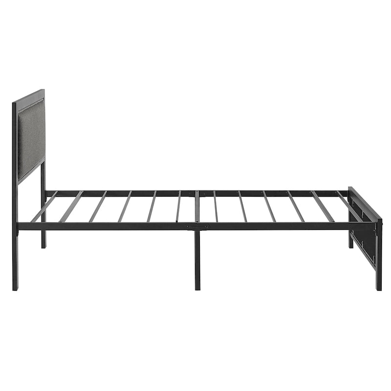 Heavy-Duty Platform Bed Frame with Linen Headboard and Footboard