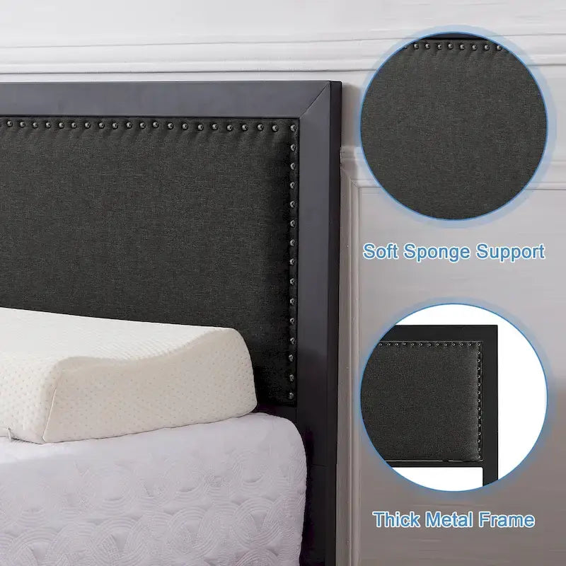 Heavy-Duty Platform Bed Frame with Linen Headboard and Footboard