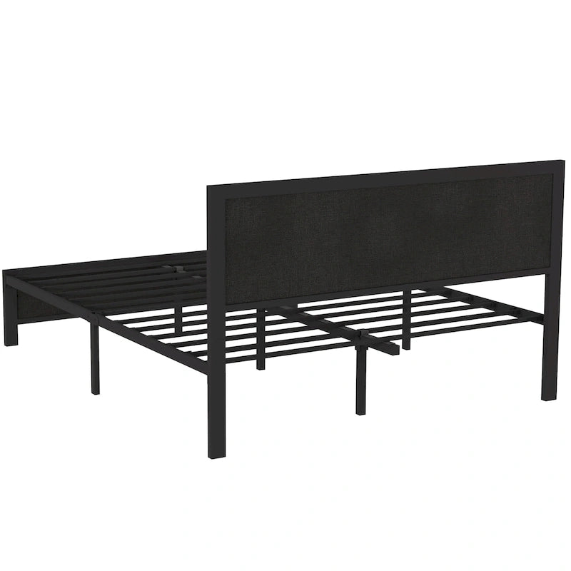 Heavy-Duty Platform Bed Frame with Linen Headboard and Footboard