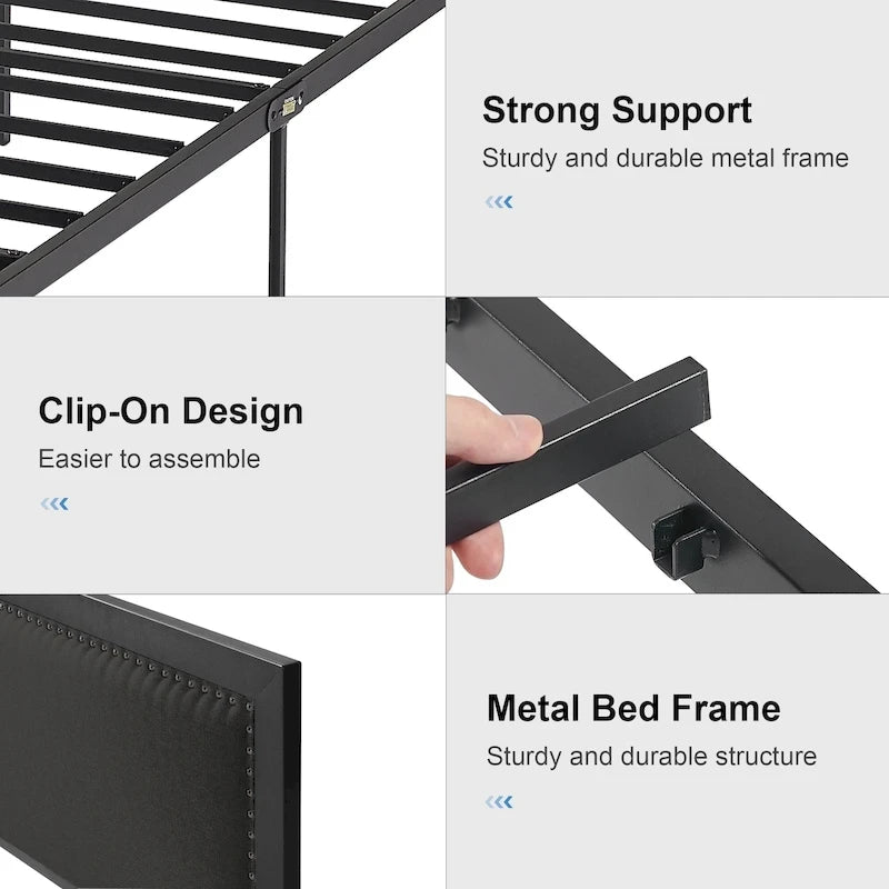 Heavy-Duty Platform Bed Frame with Linen Headboard and Footboard
