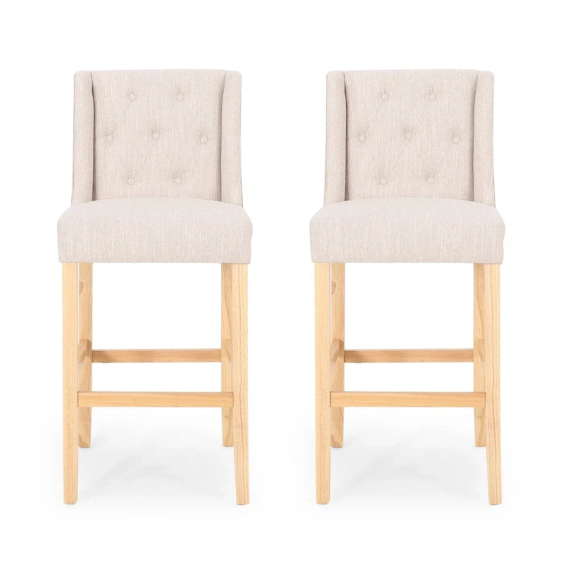 Button Tufted Fabric Wingback Bar Stool, Set of 2