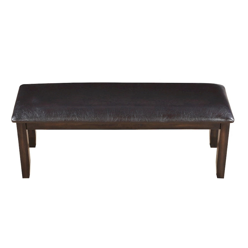 Antique Espresso Wood and Faux Leather Dining Bench
