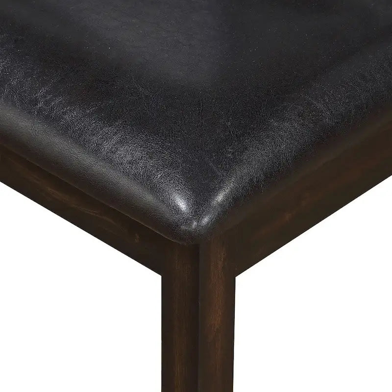 Antique Espresso Wood and Faux Leather Dining Bench