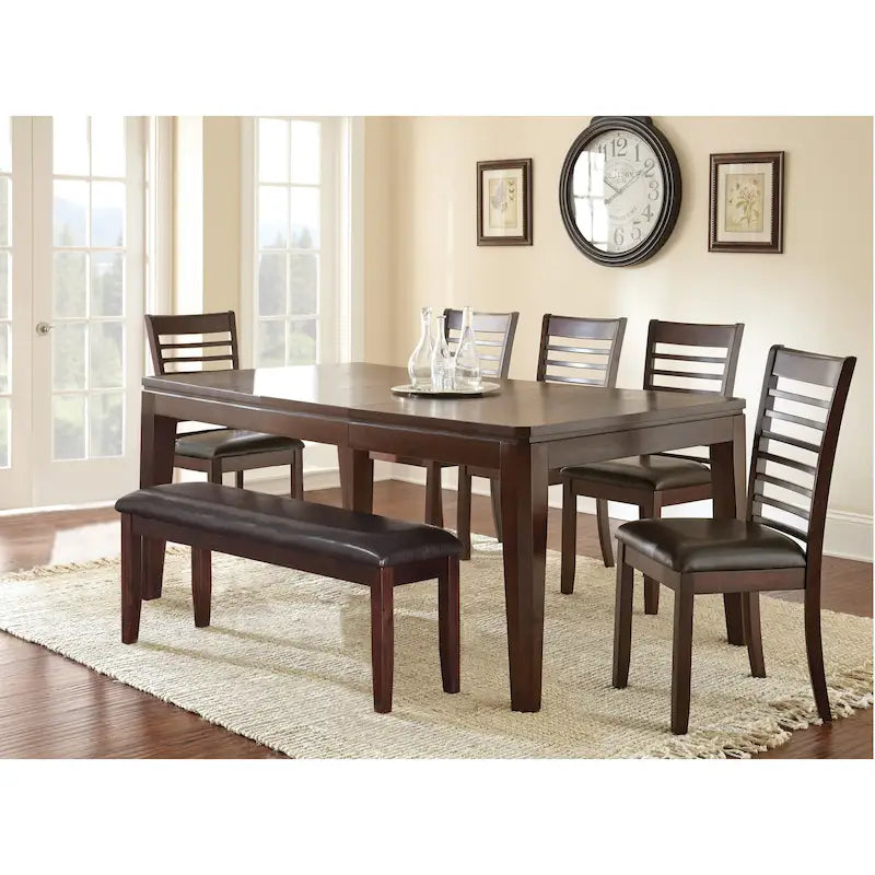 Antique Espresso Wood and Faux Leather Dining Bench