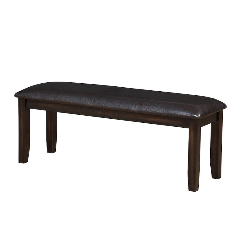 Antique Espresso Wood and Faux Leather Dining Bench