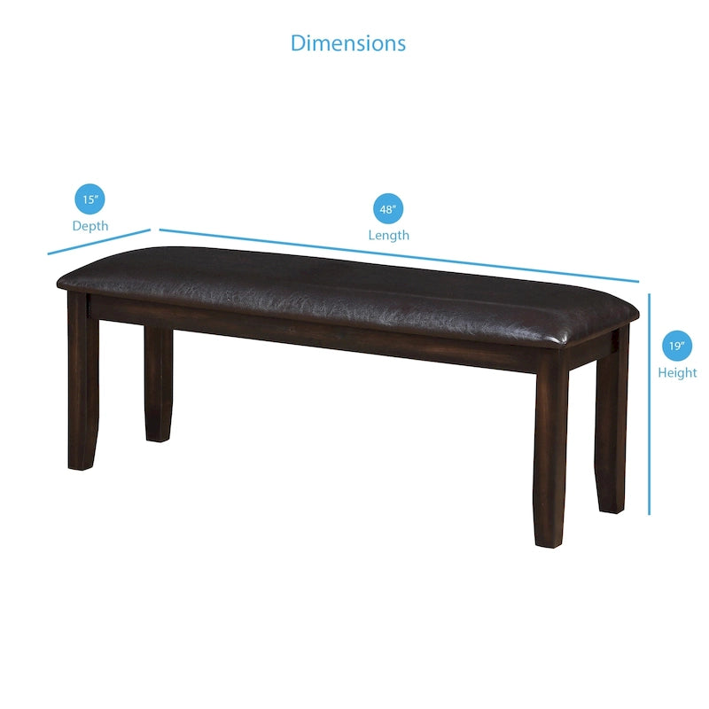 Antique Espresso Wood and Faux Leather Dining Bench