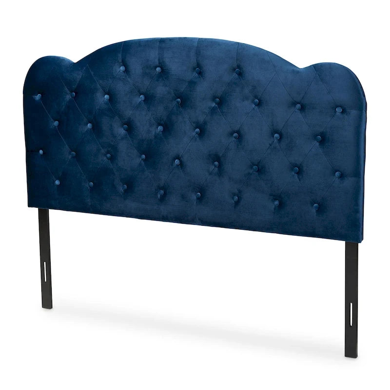 Modern Velvet Button-Tufted Upholstered Headboard, Navy Blue