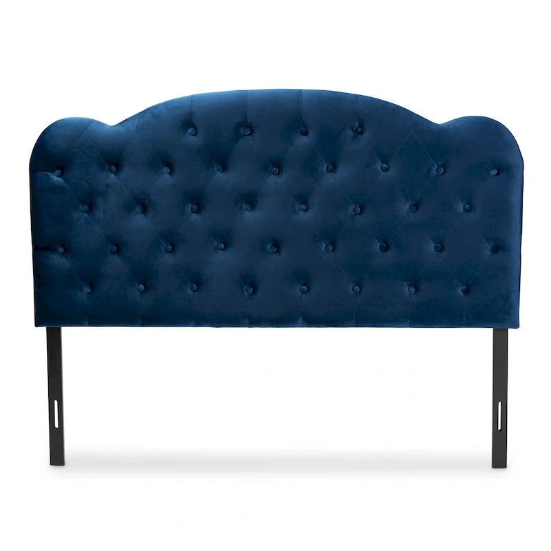 Modern Velvet Button-Tufted Upholstered Headboard, Navy Blue