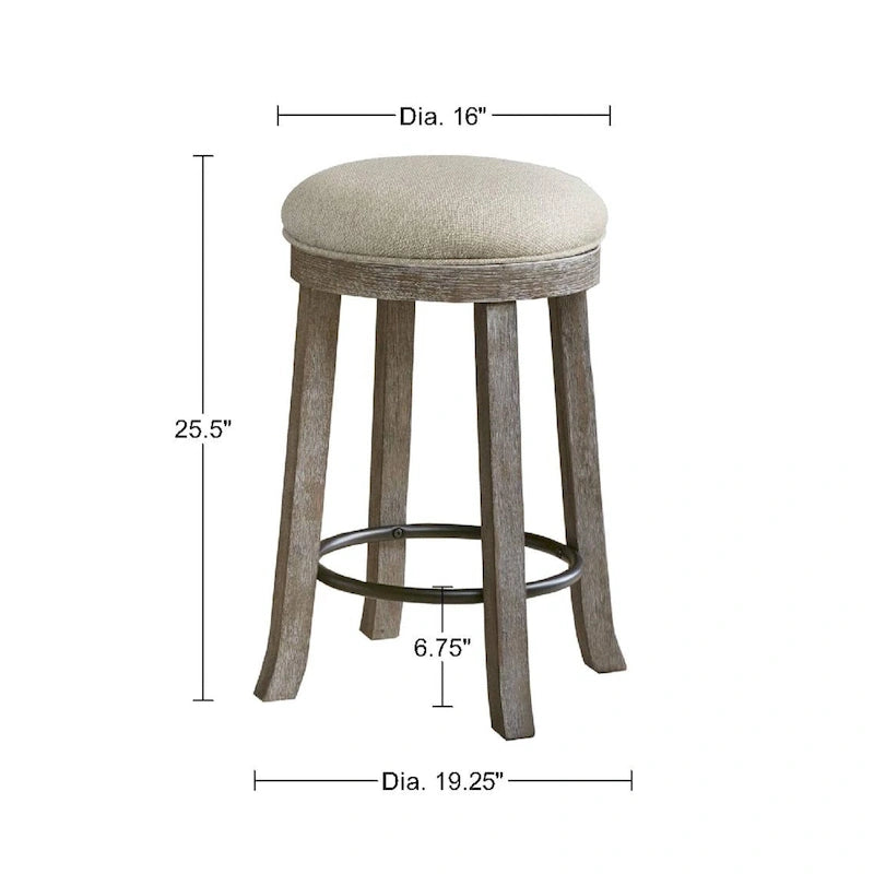 Upholstered Swivel Counter Stool with Aged Oak Finish
